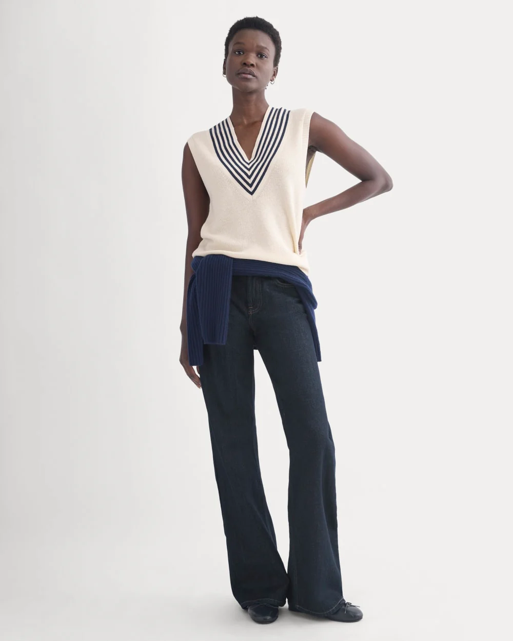 Relaxed V-Neck Vest in Cotton Merino | Canvas - Image 4