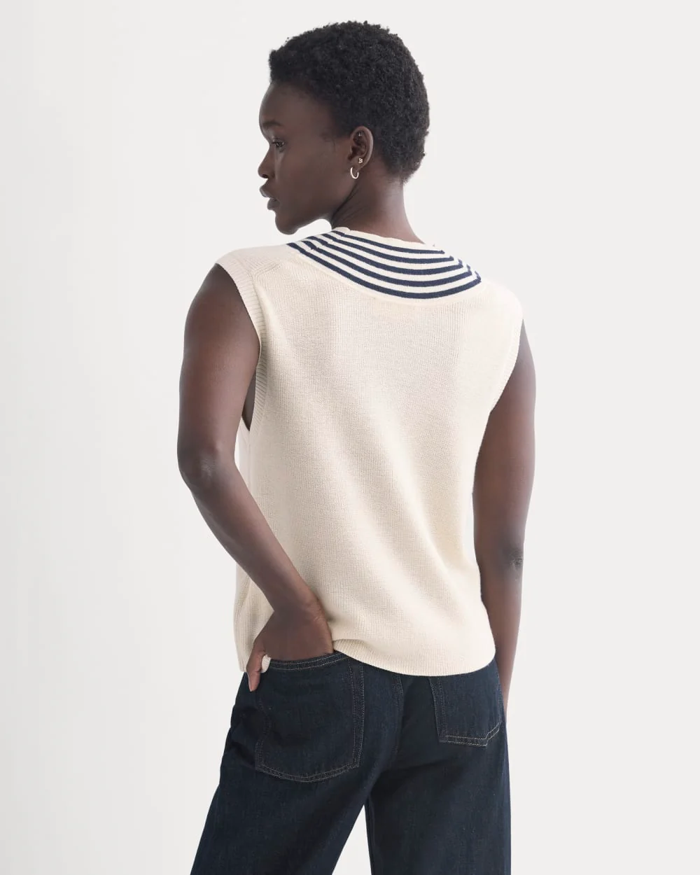 Relaxed V-Neck Vest in Cotton Merino | Canvas - Image 5