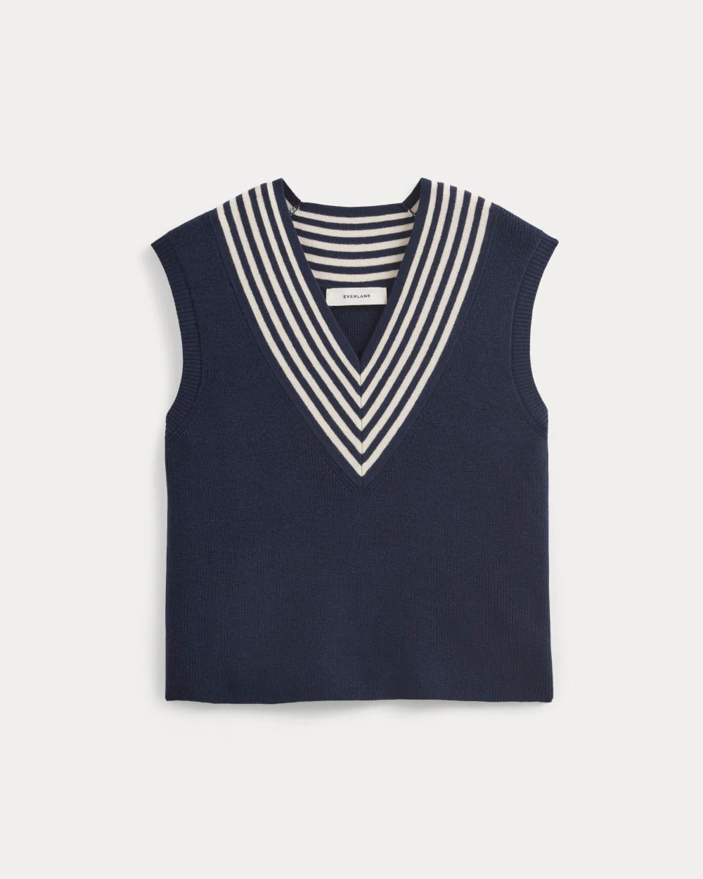 Relaxed V-Neck Vest in Cotton Merino | Navy - Image 2