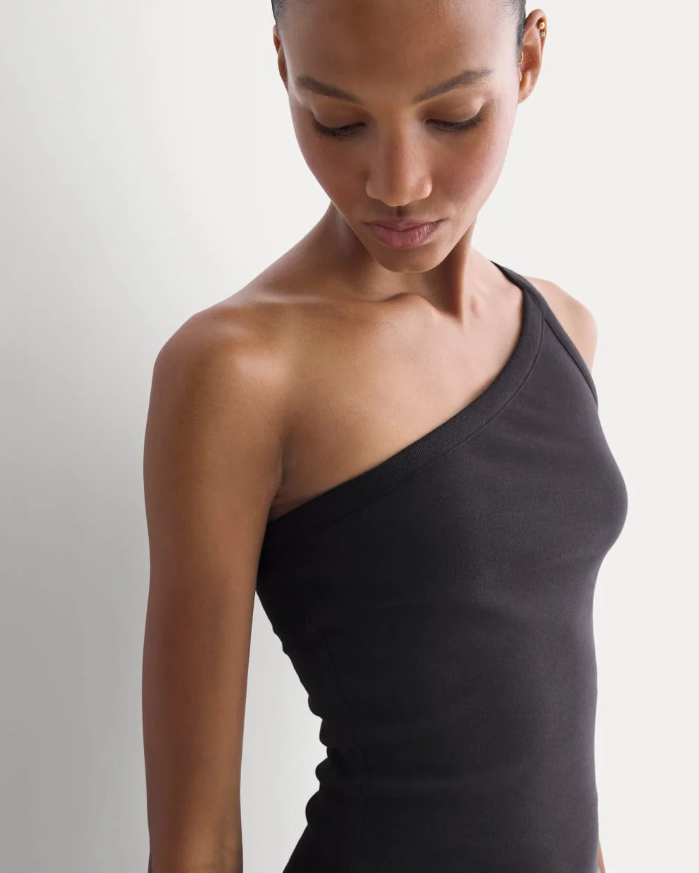RetroSoft Cotton One-Shoulder Tank | Black - Image 4