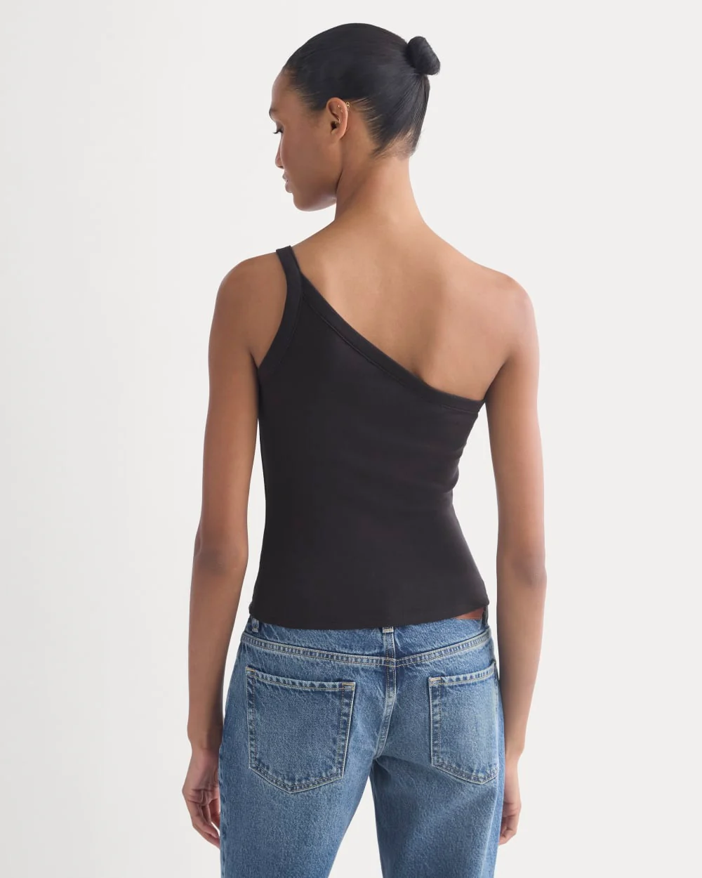 RetroSoft Cotton One-Shoulder Tank | Black - Image 5