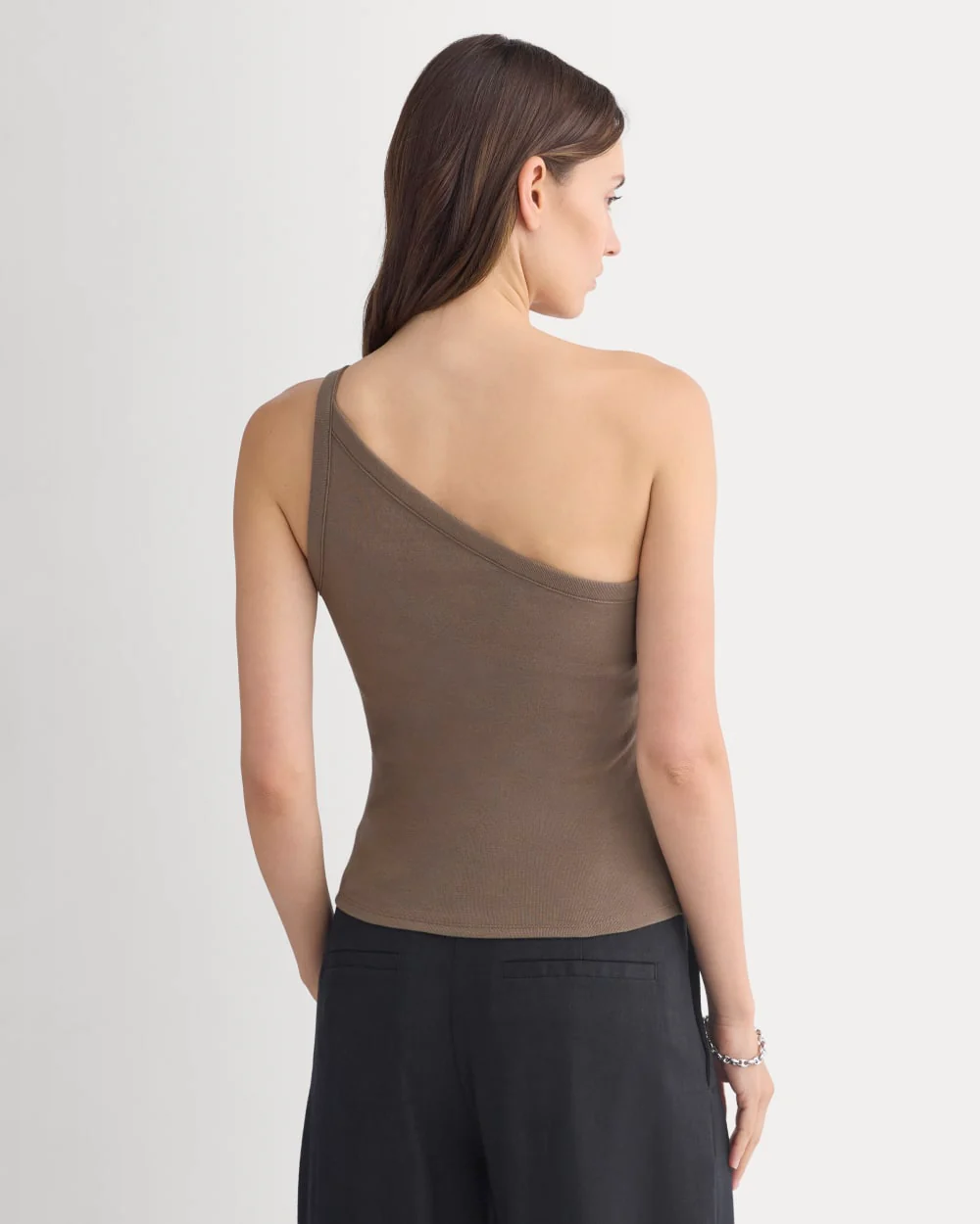 RetroSoft Cotton One-Shoulder Tank | Deep Taupe - Image 4