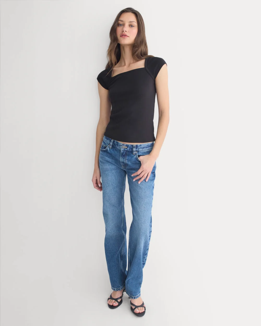 RetroSoft Cotton Square-Neck Tee | Black - Image 3