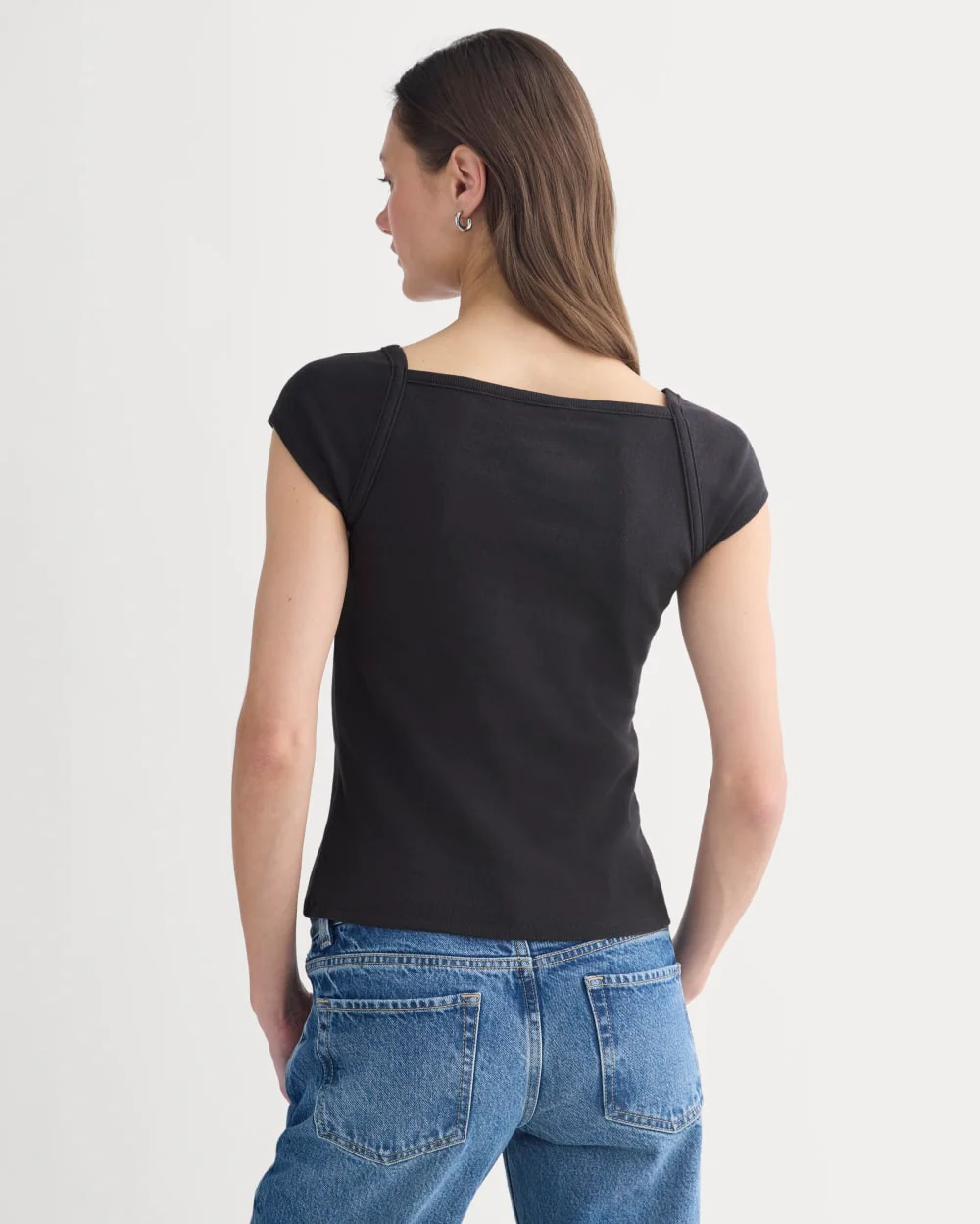 RetroSoft Cotton Square-Neck Tee | Black - Image 5