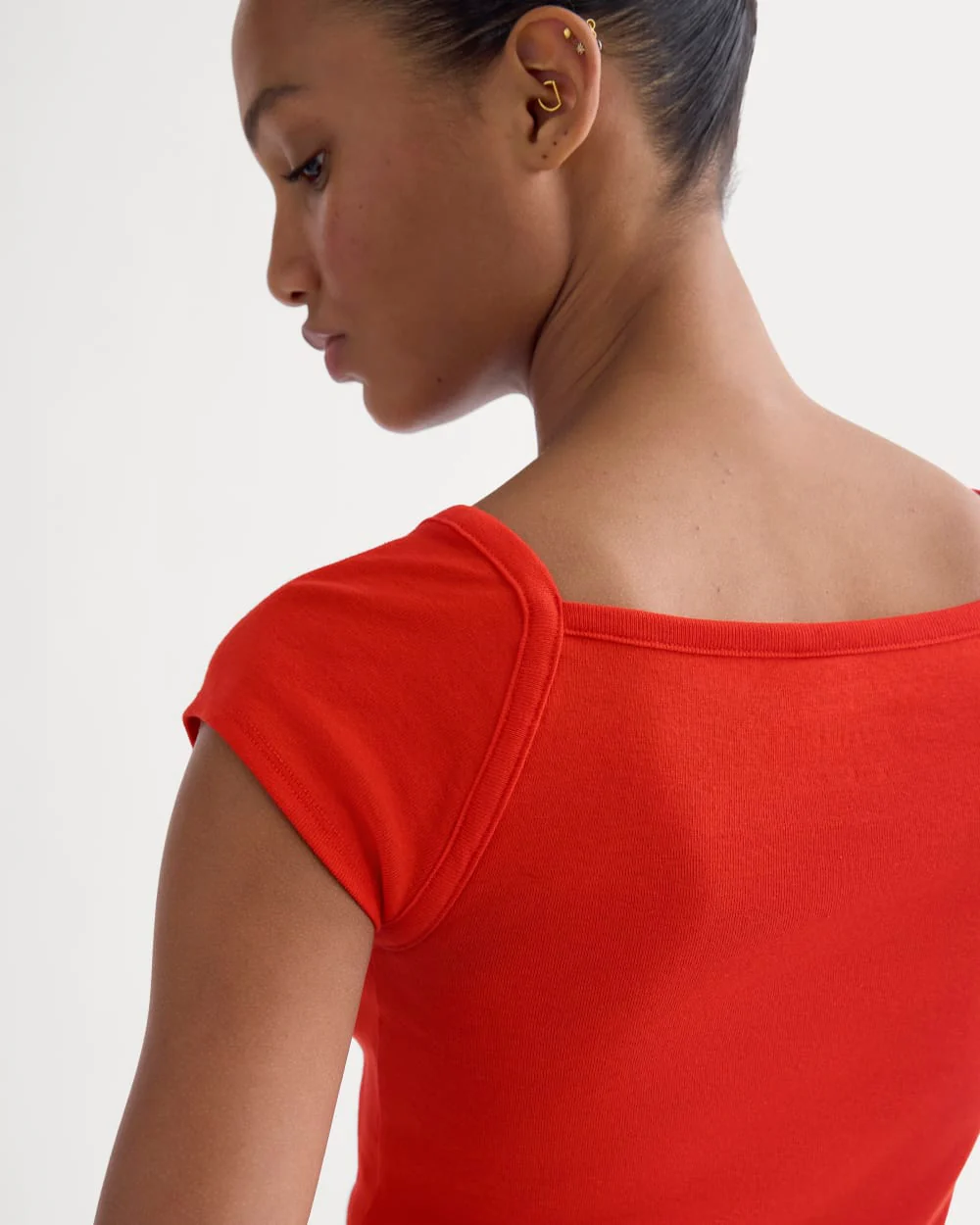 RetroSoft Cotton Square-Neck Tee | Fiery Red - Image 4