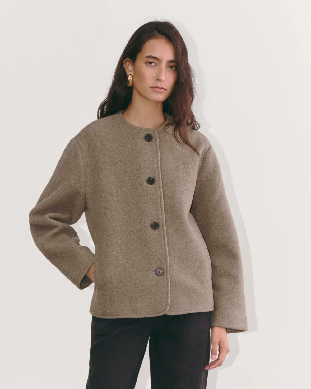 The Cocoon Coat in Wool | Taupe - Image 3