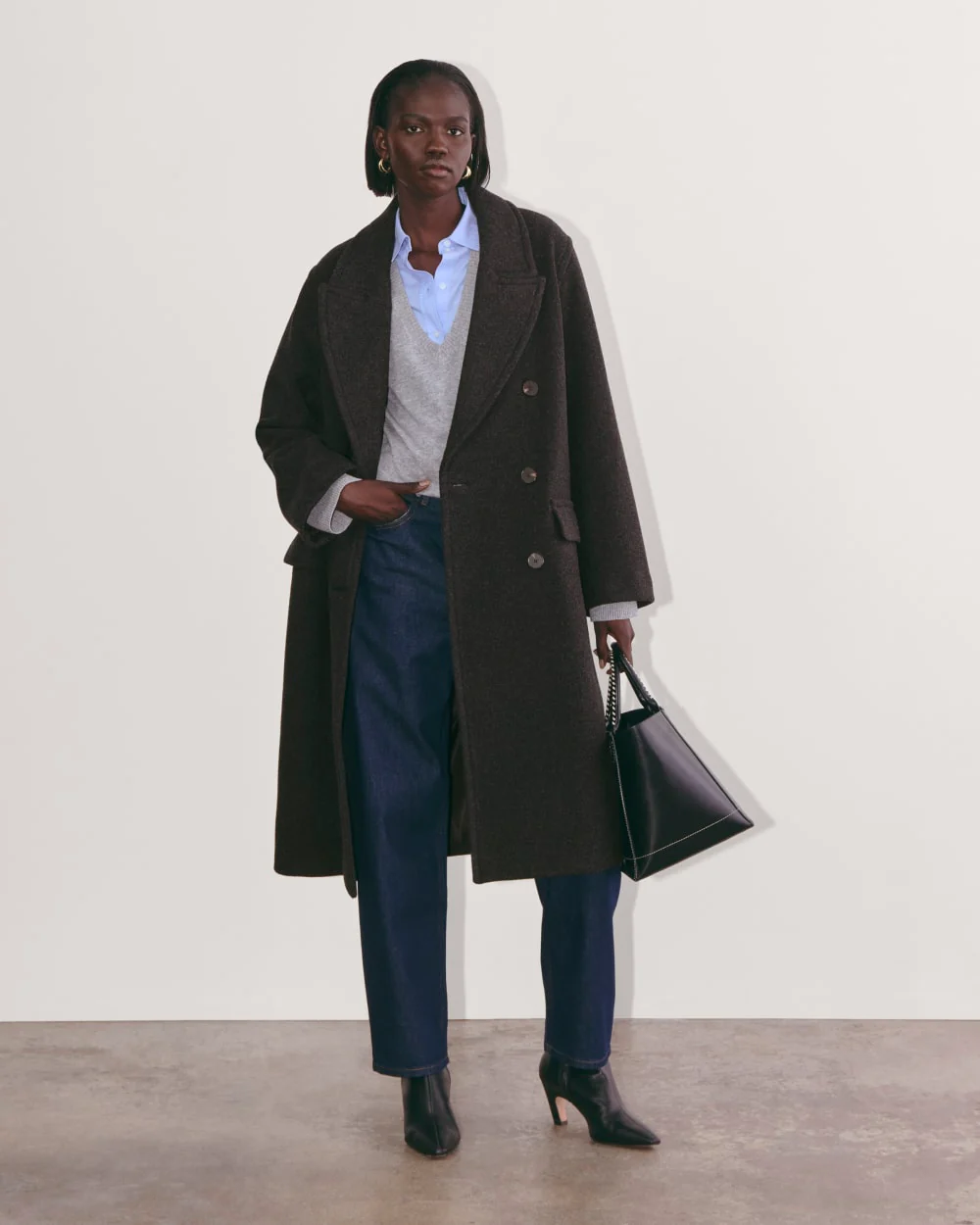 The Double-Breasted Coat in Wool | Heather Charcoal - Image 6