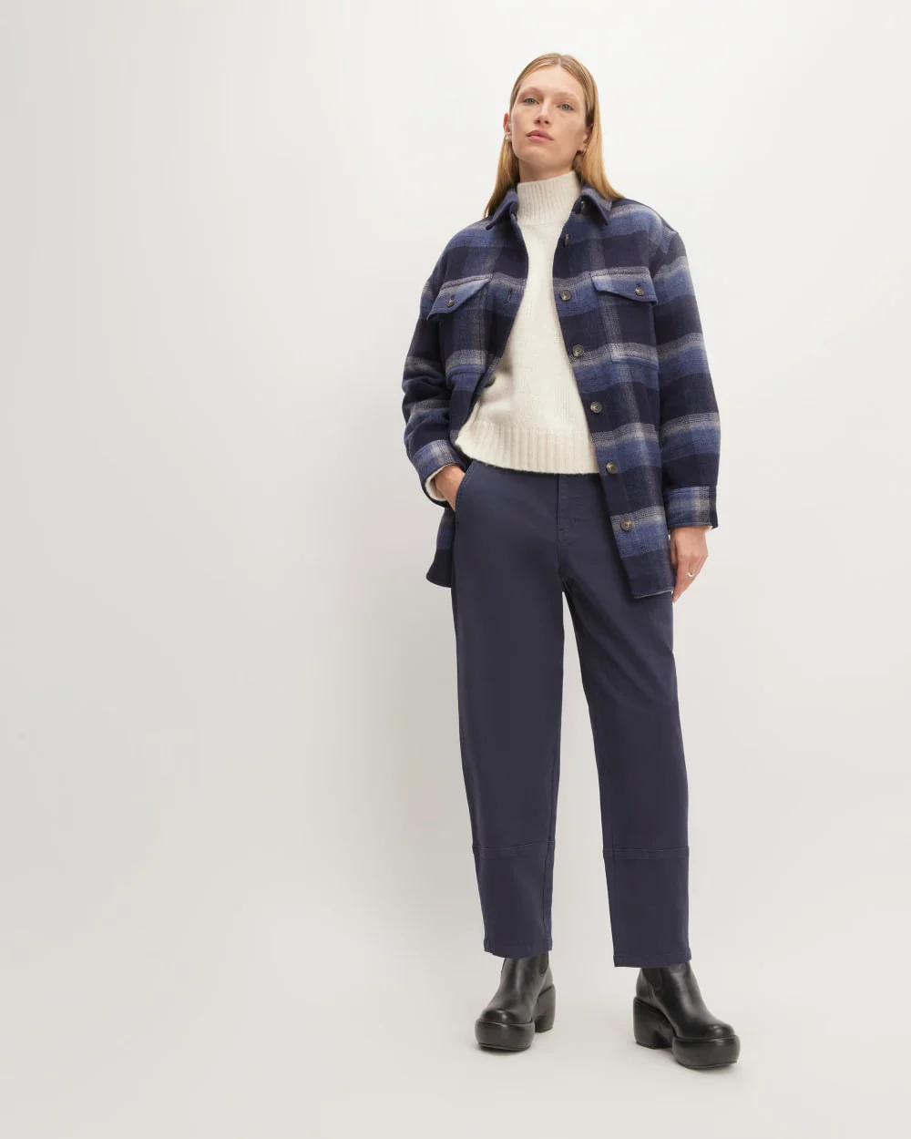 The Italian ReWool® Oversized Shirt Jacket | Navy / Shadow Plaid - Image 3