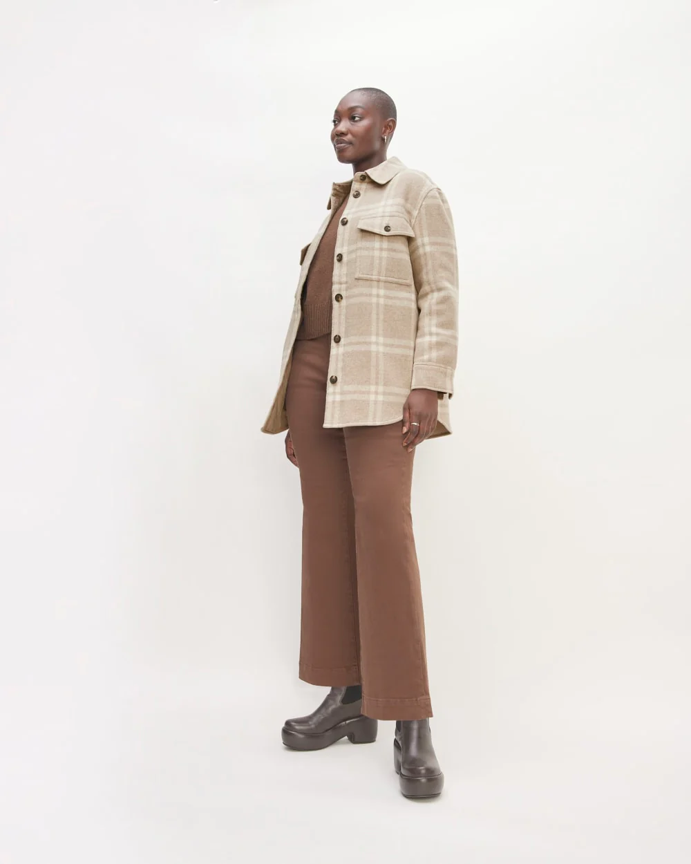The Italian ReWool® Oversized Shirt Jacket | Taupe / Cream - Image 3