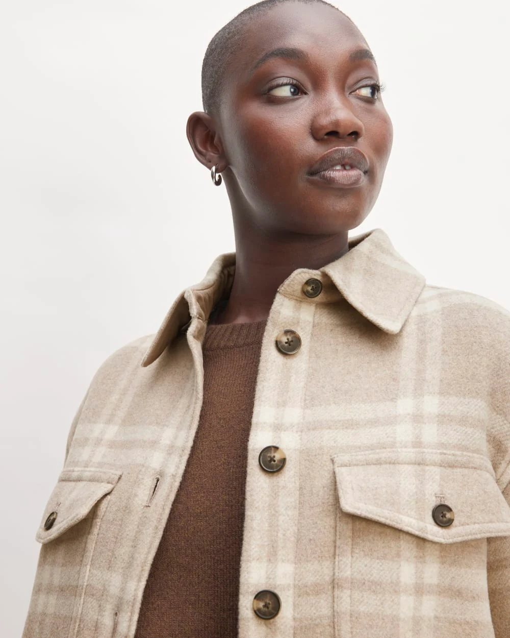The Italian ReWool® Oversized Shirt Jacket | Taupe / Cream - Image 4