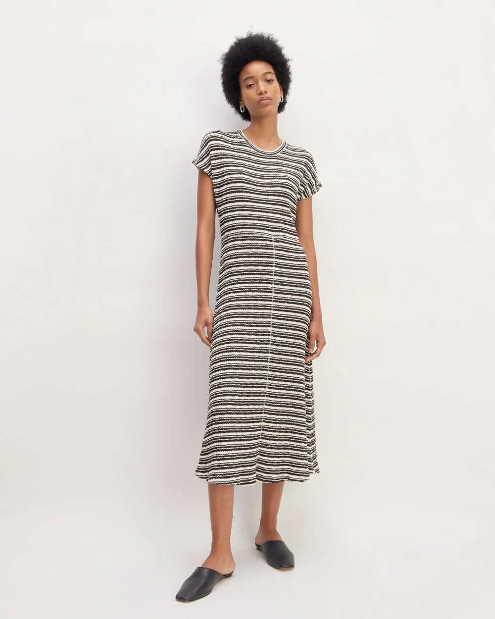 The Rib-Knit Cap-Sleeve Midi Dress | Bone / Black