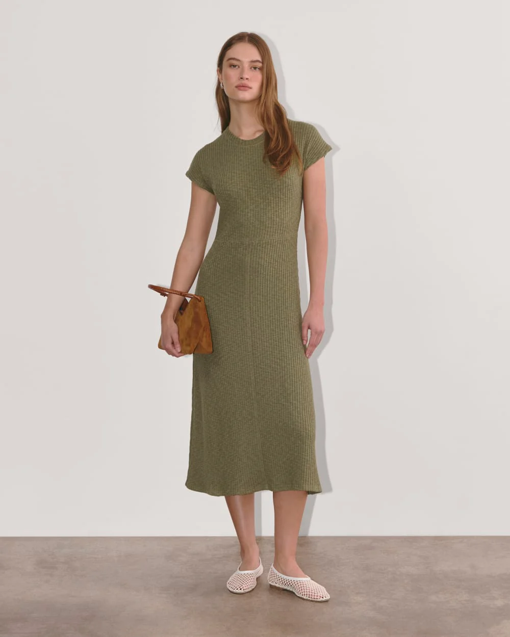 The Rib-Knit Cap-Sleeve Midi Dress | Kalamata