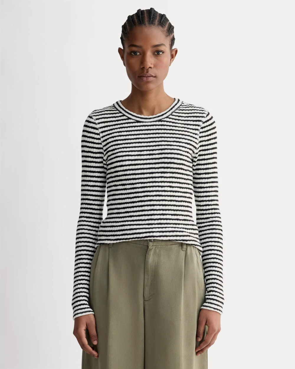 The Cozy Rib Long-Sleeve Tee | Bone / Black