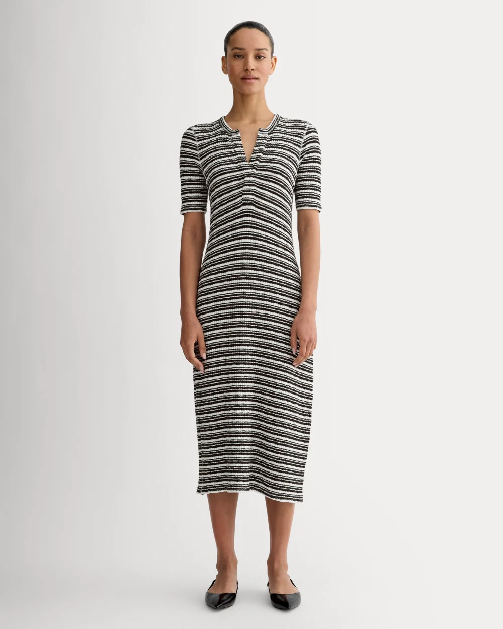 The Rib-Knit Henley Dress | Bone / Black