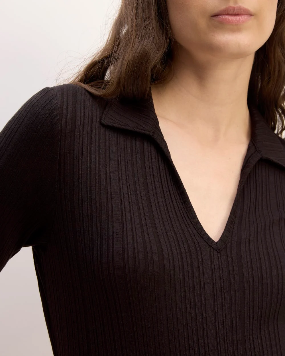 The Rib Soft Knit Open Collar Polo | Black - Image 4