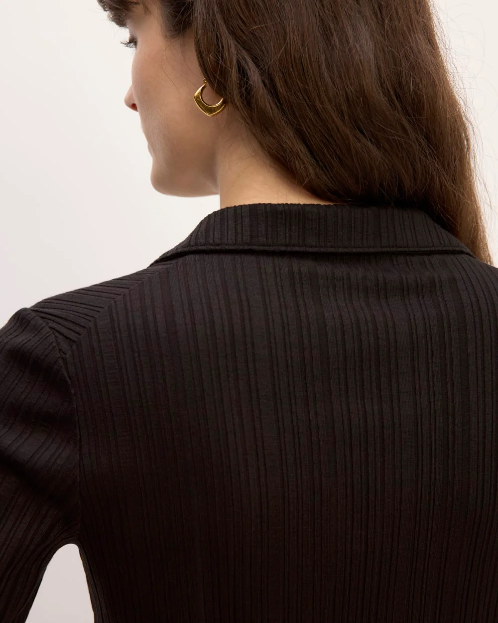 The Rib Soft Knit Open Collar Polo | Black - Image 5