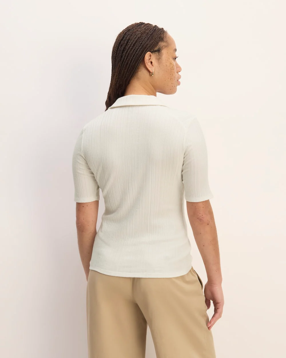 The Rib Soft Knit Open Collar Polo | Bone - Image 6