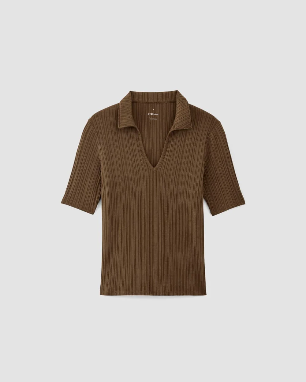 The Rib Soft Knit Open Collar Polo | Cocoa - Image 2