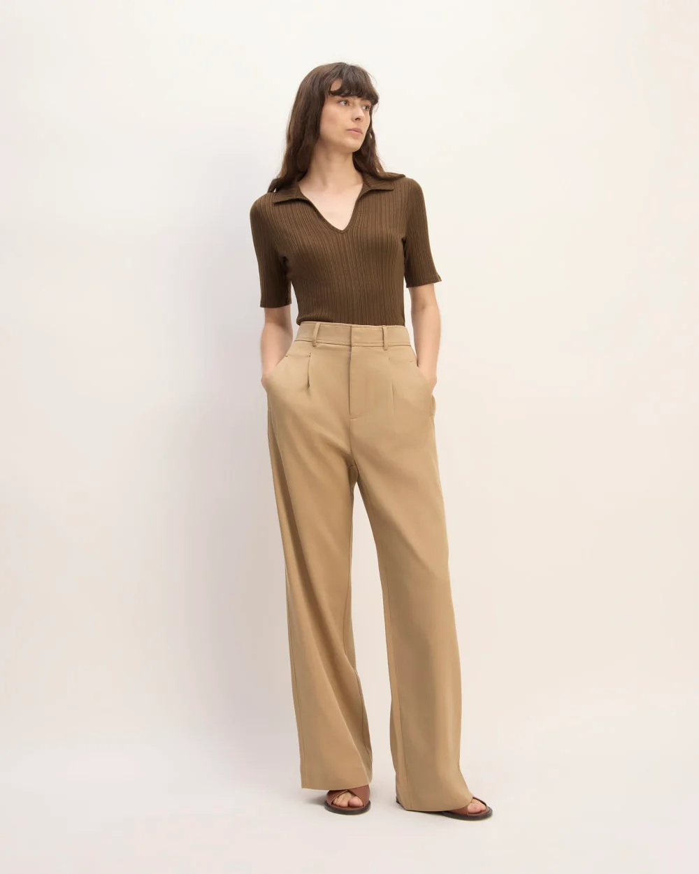 The Rib Soft Knit Open Collar Polo | Cocoa - Image 3