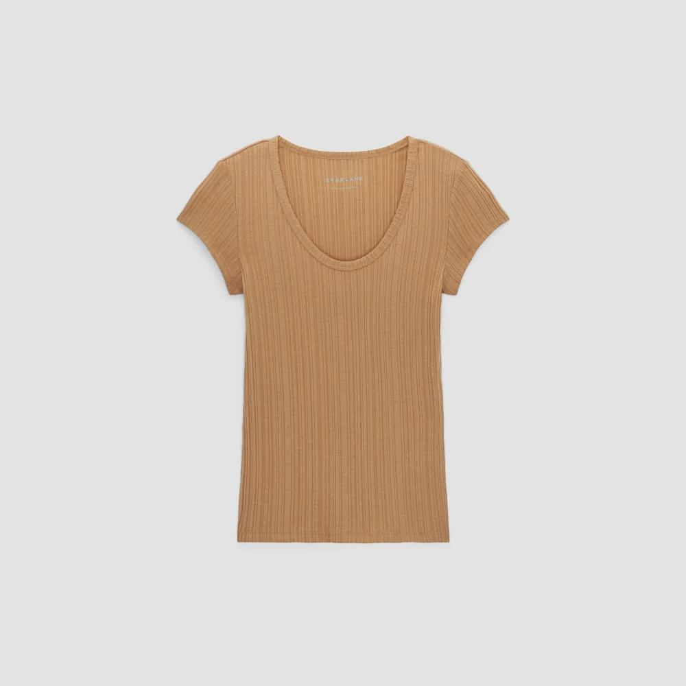 The Rib Soft Knit Scoop-Neck Tee | Caramel - Image 2