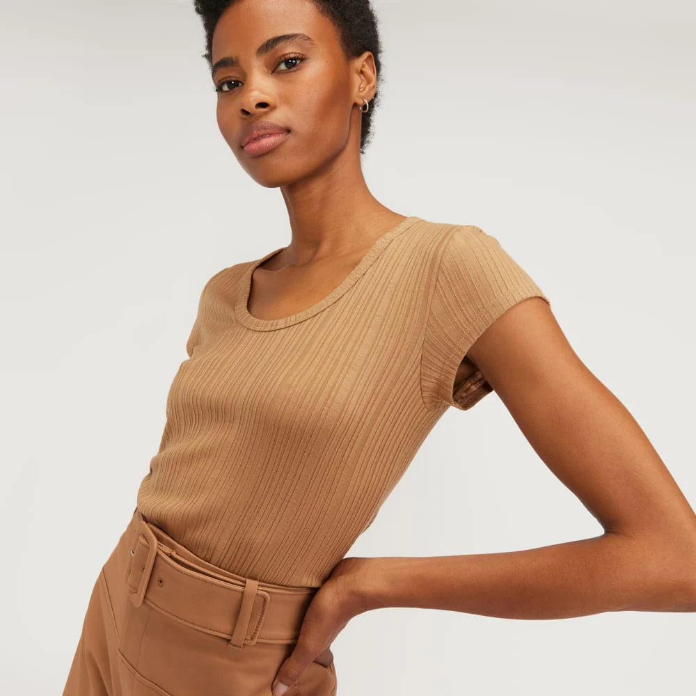 The Rib Soft Knit Scoop-Neck Tee | Caramel - Image 4