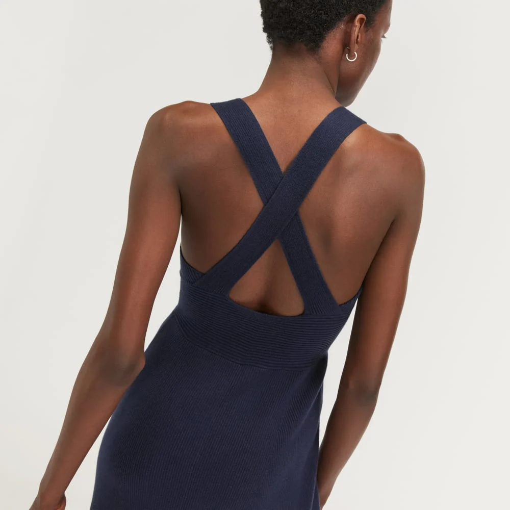 The Ribbed Cotton Cross-Back Dress | Navy - Image 6
