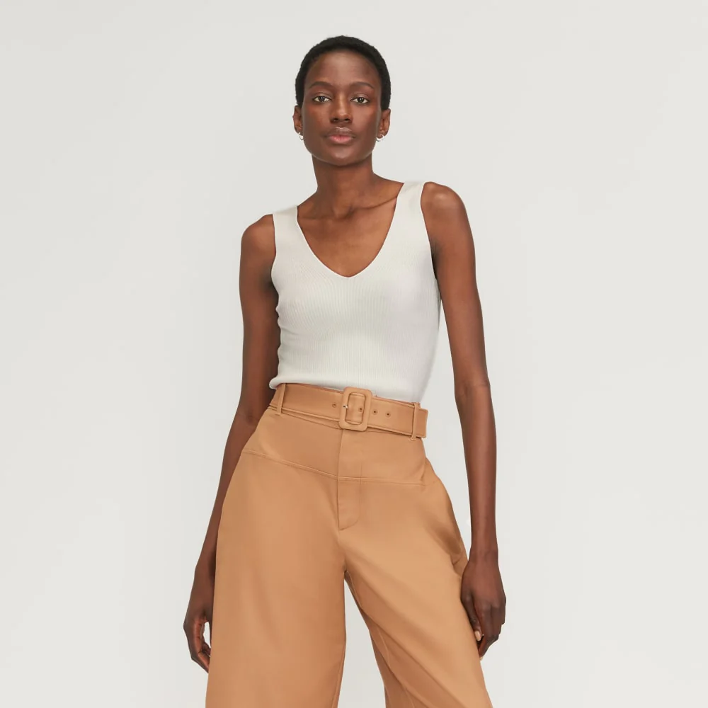 The Ribbed Cotton Double V Top | Bone