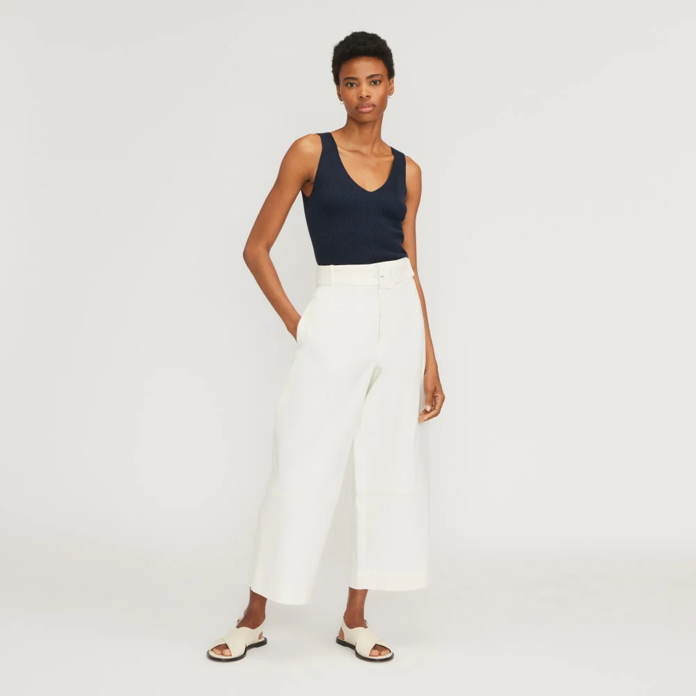 The Ribbed Cotton Double V Top | Navy - Image 5