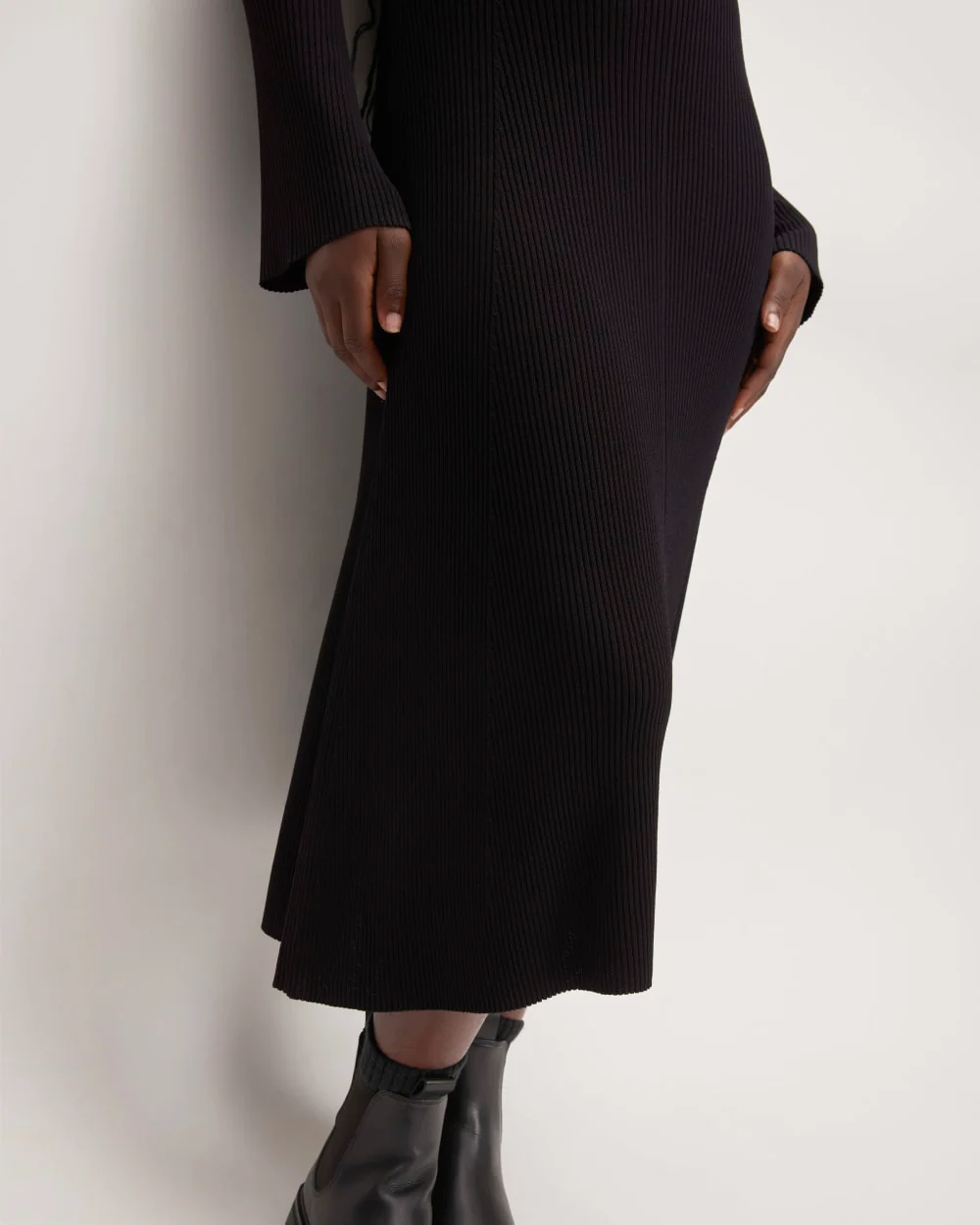 The Ribbed Mock Neck Midi Dress | Black - Image 5