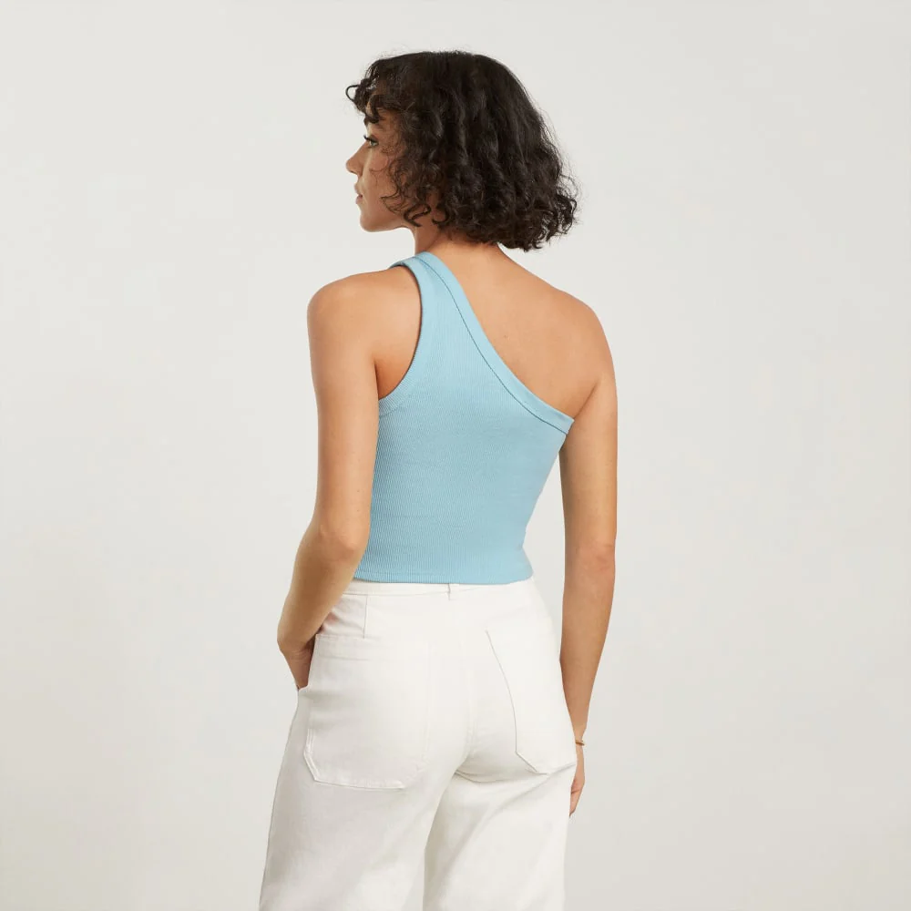 The Ribbed One-Shoulder Tank | Ice Blue - Image 3