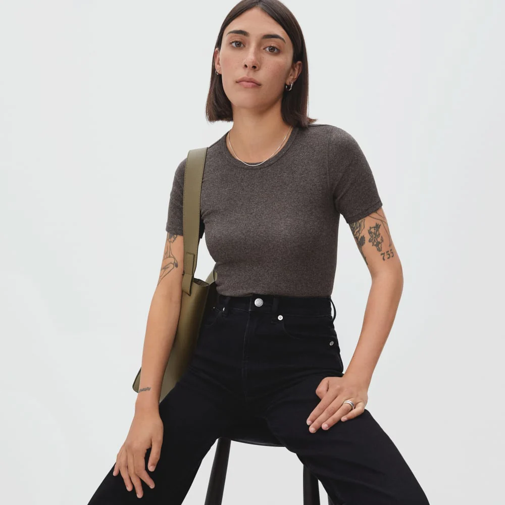 The Pima Micro-Rib Crew Tee | Heathered Fatigue
