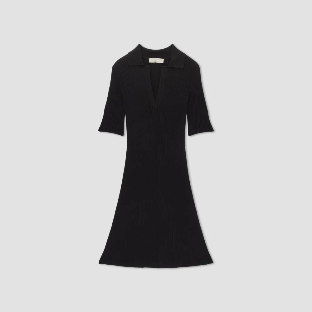 The Ribbed Short-Sleeve Polo Dress | Black - Image 2