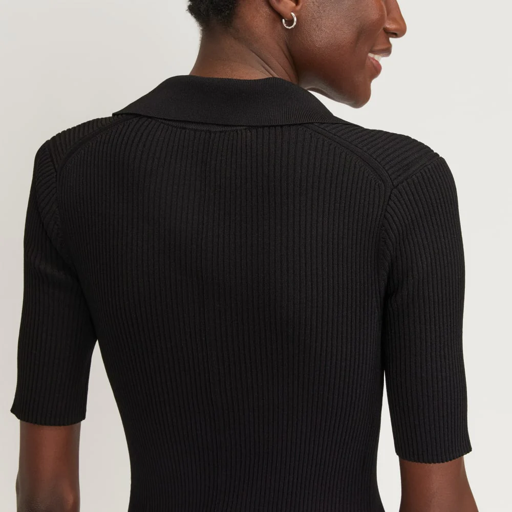 The Ribbed Short-Sleeve Polo Dress | Black - Image 5