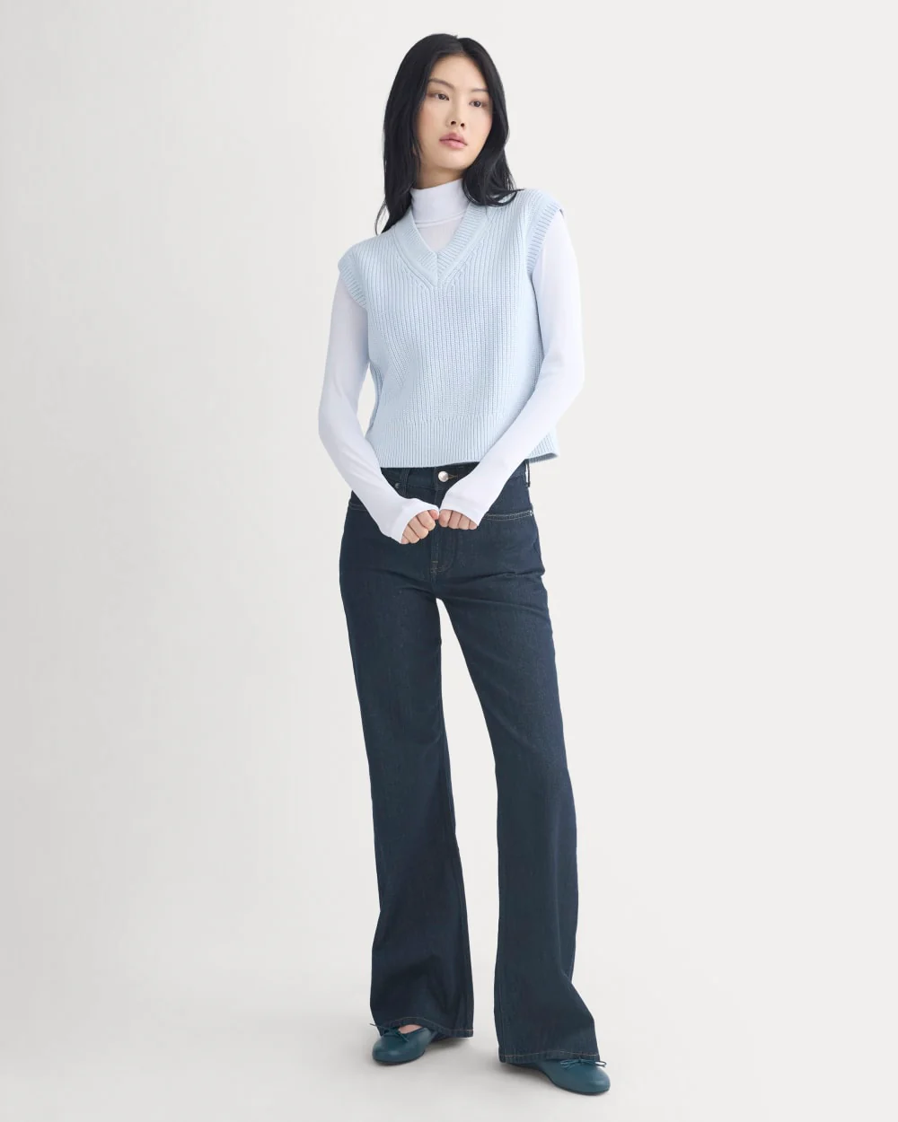 Ribbed V-Neck Vest in Everyday Cotton | Skywriting - Image 4