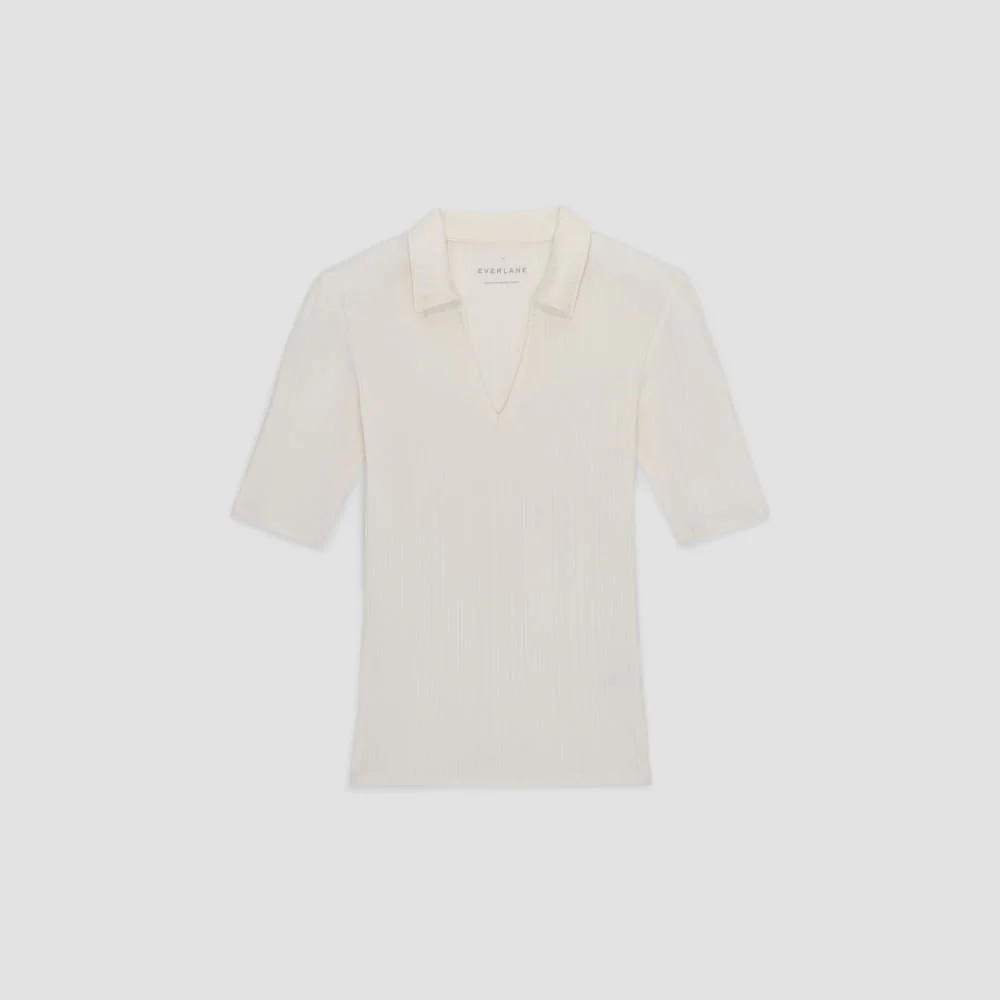 The Rib Soft Knit Open Collar Polo | Bone - Image 2