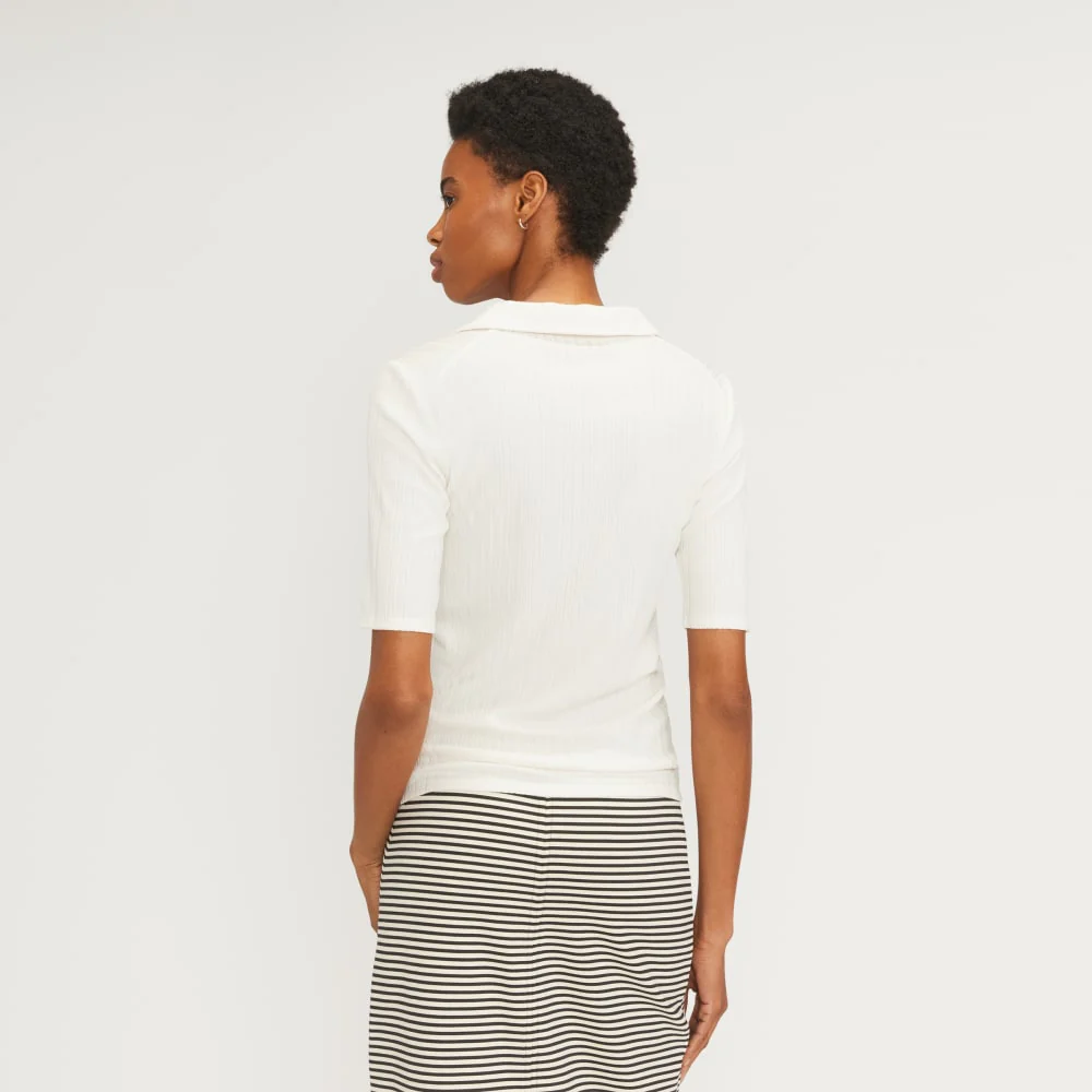 The Rib Soft Knit Open Collar Polo | Bone - Image 3
