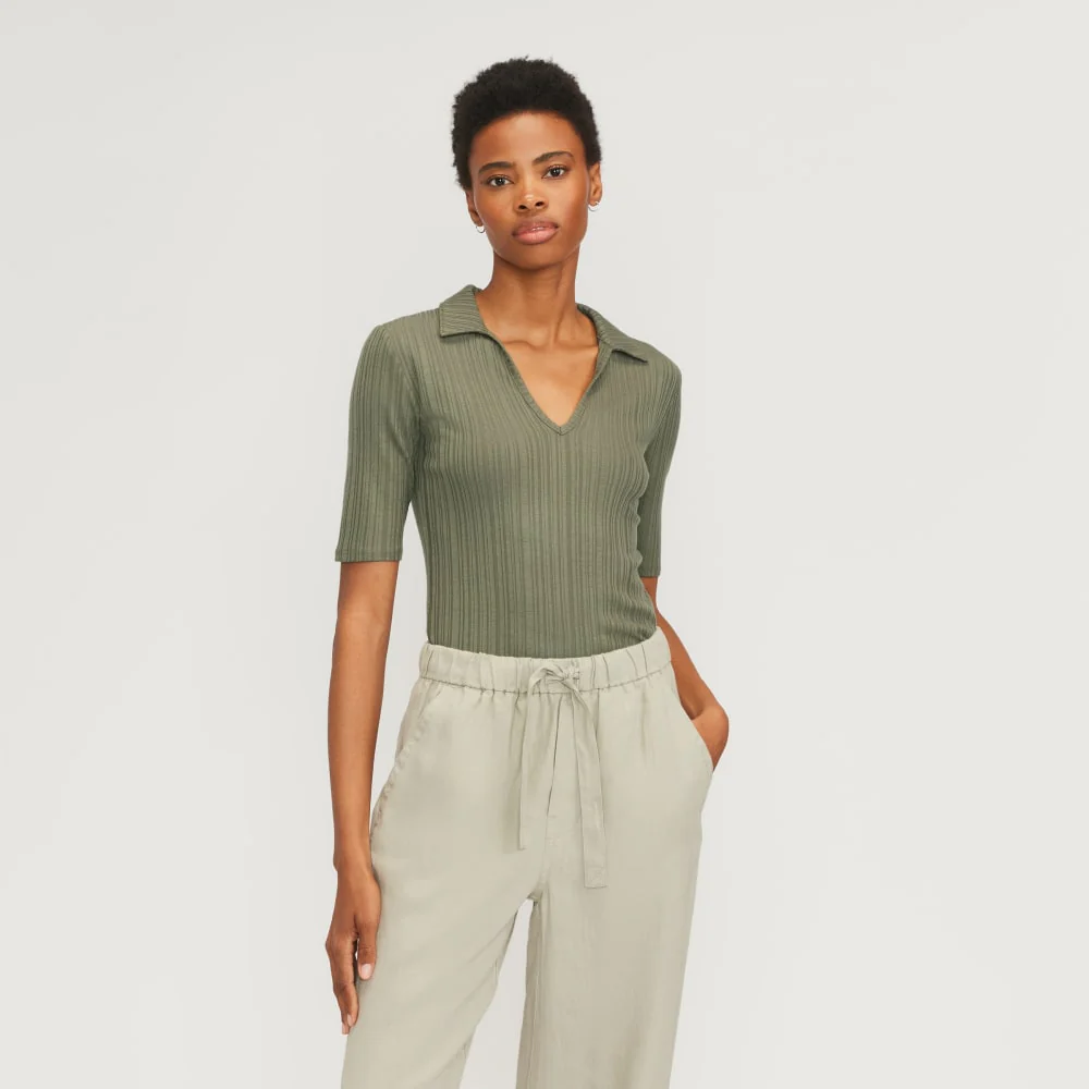 The Rib Soft Knit Open Collar Polo | Kalamata