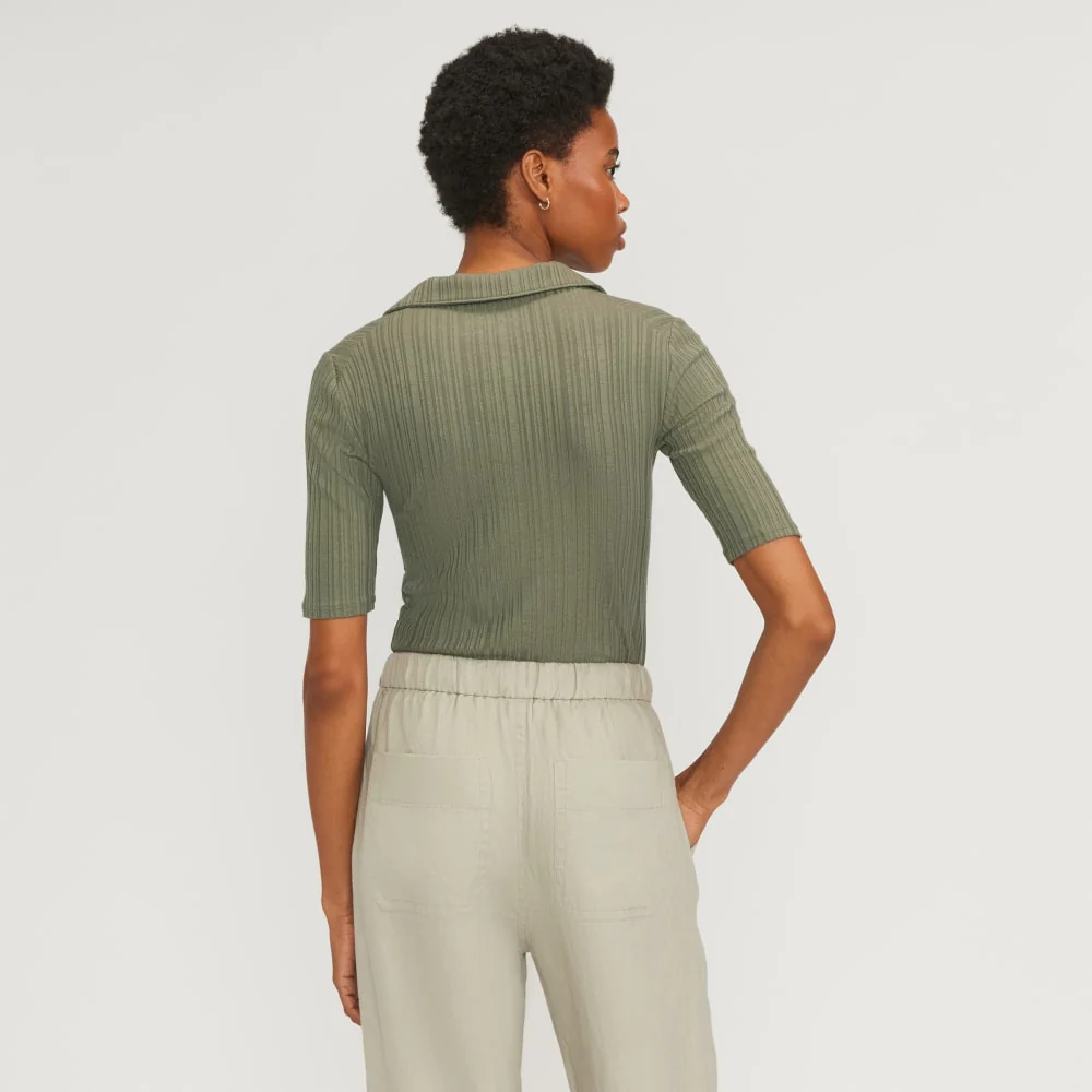 The Rib Soft Knit Open Collar Polo | Kalamata - Image 3