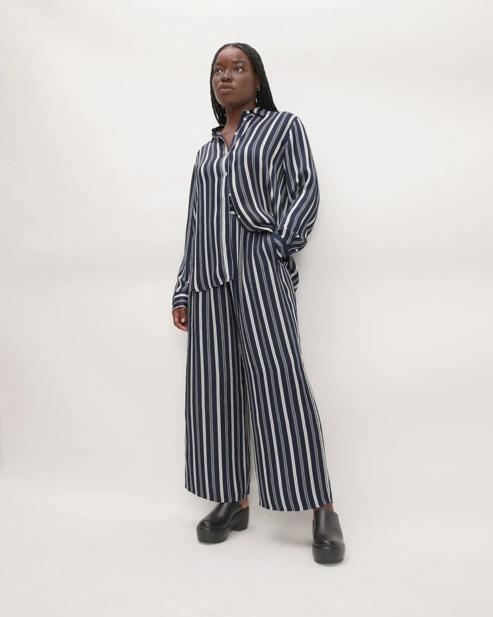 The Satin Relaxed Shirt | Navy / Bone - Image 3