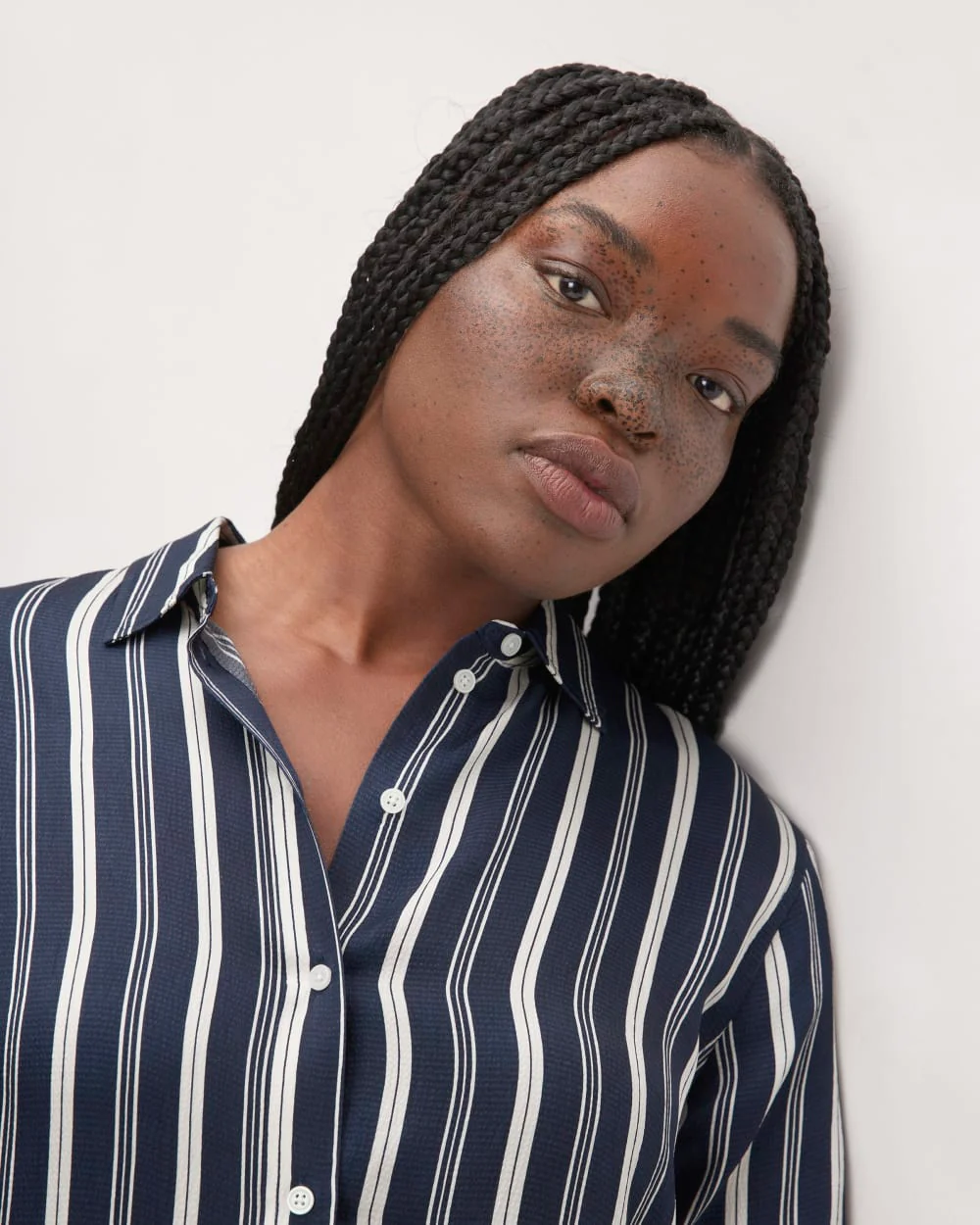 The Satin Relaxed Shirt | Navy / Bone - Image 4