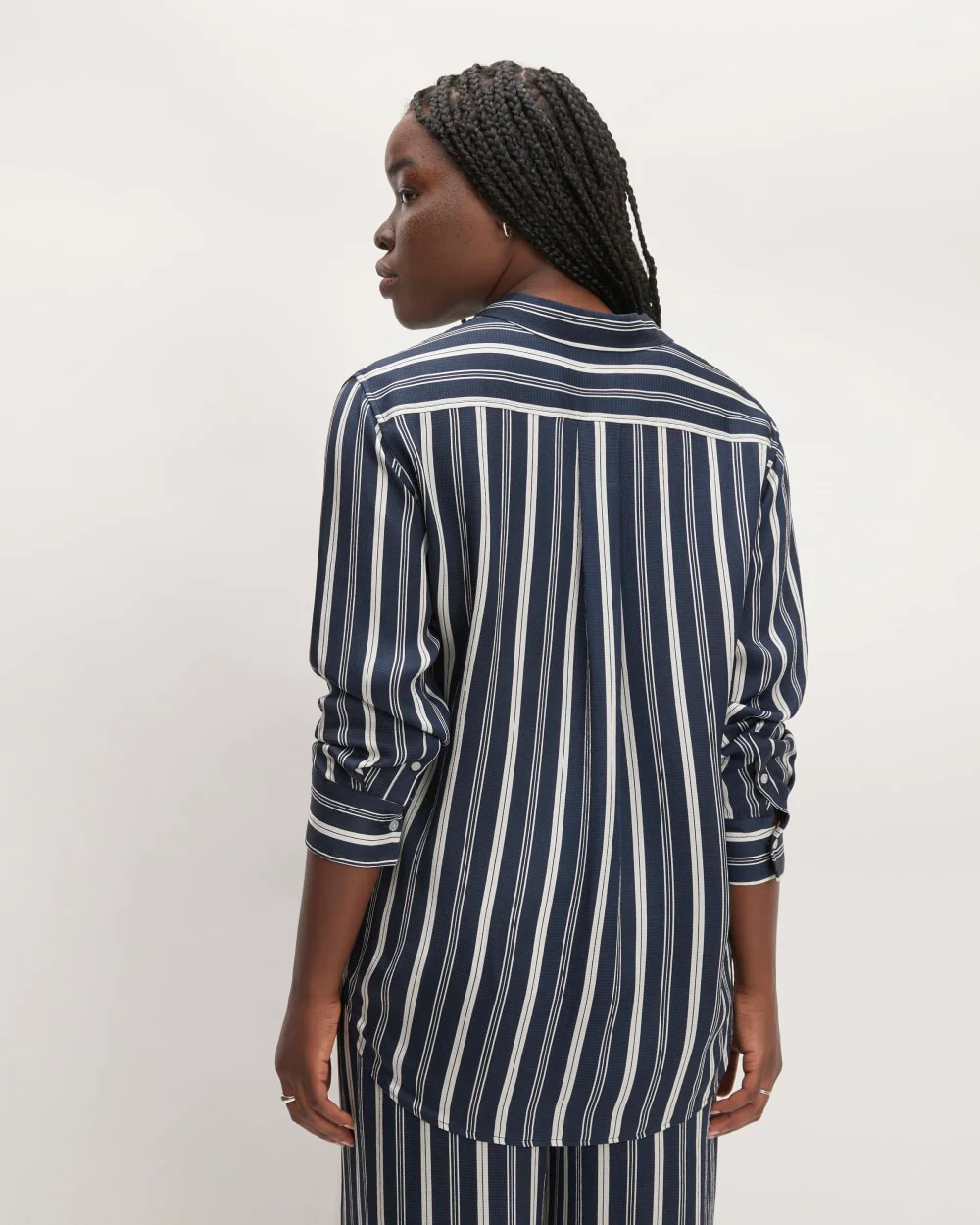 The Satin Relaxed Shirt | Navy / Bone - Image 6