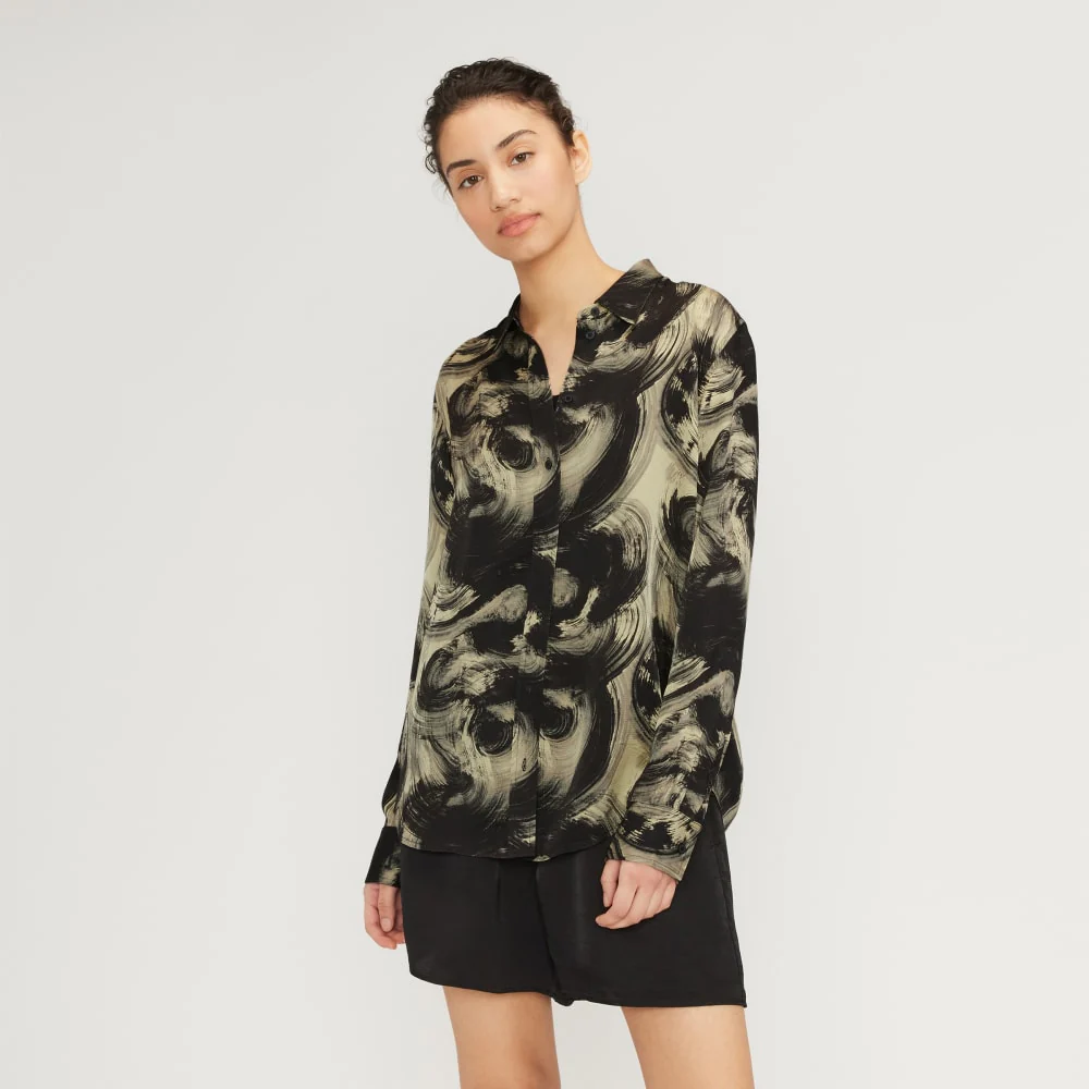 The Satin Relaxed Shirt | Pale Yellow / Black