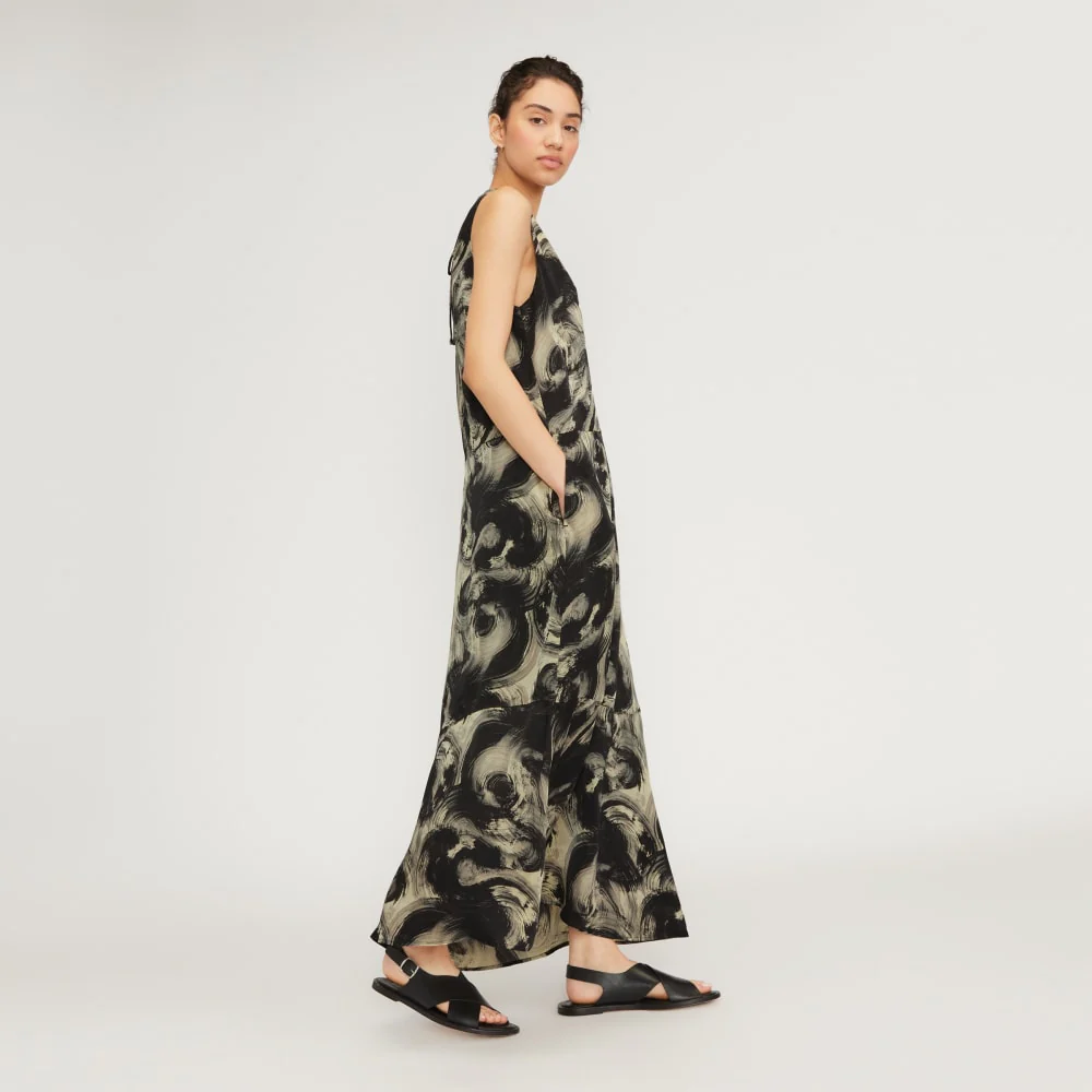 The Satin V-Neck Maxi Dress | Pale Yellow / Black - Image 3