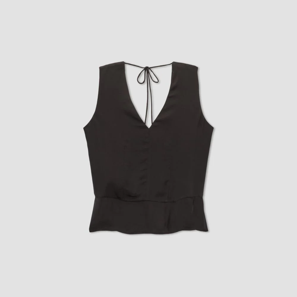The Satin V-Neck Top | Black - Image 2