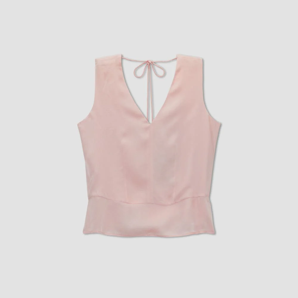 The Satin V-Neck Top | Petal Pink - Image 2