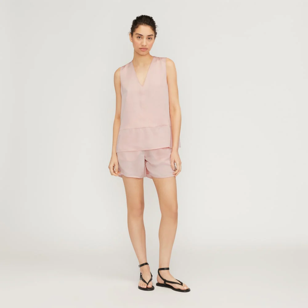 The Satin V-Neck Top | Petal Pink - Image 6