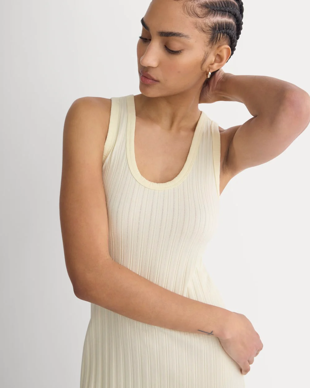 Scoop-Neck Midi Dress in Pointelle Knit | Lemon Icing - Image 4