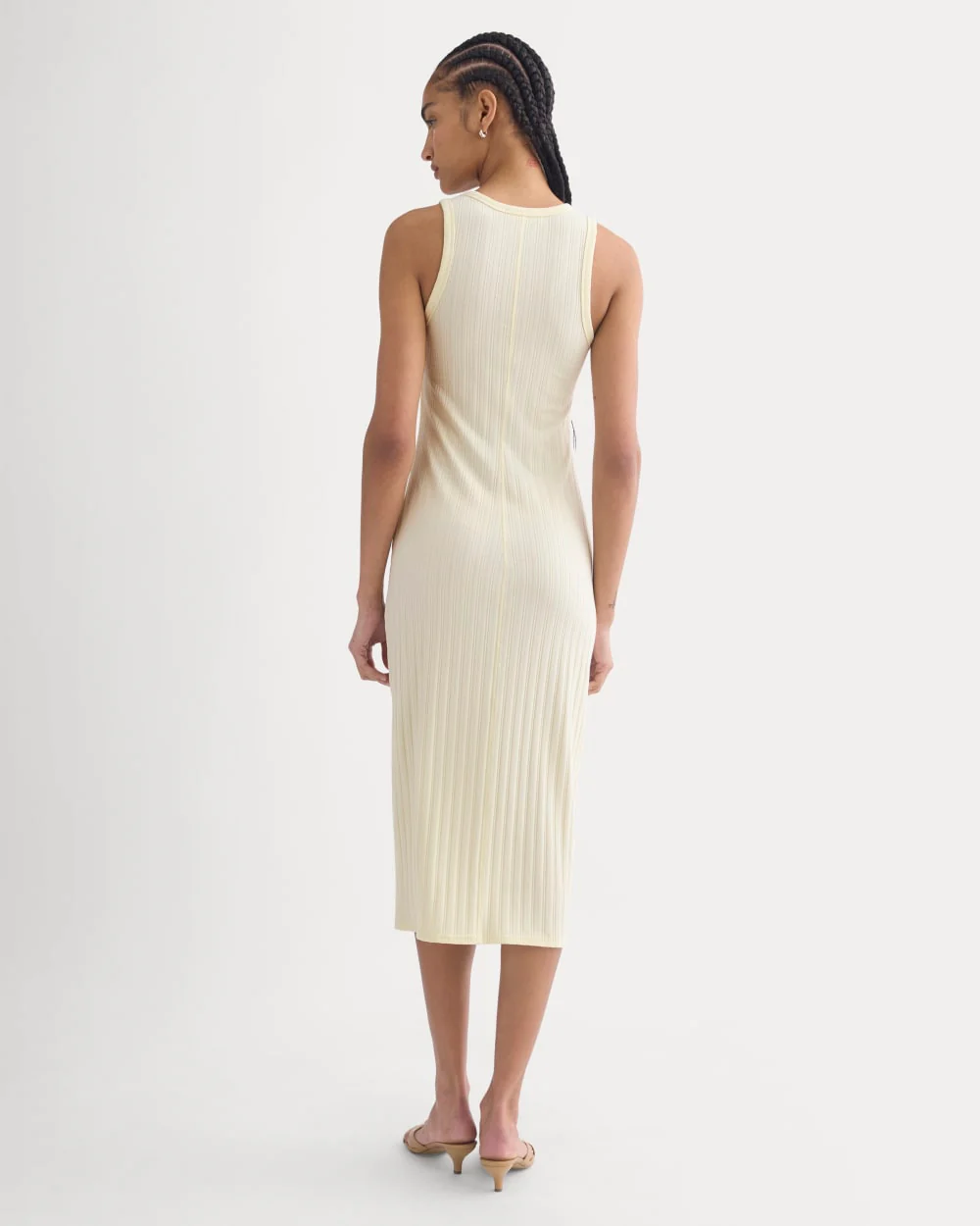 Scoop-Neck Midi Dress in Pointelle Knit | Lemon Icing - Image 7