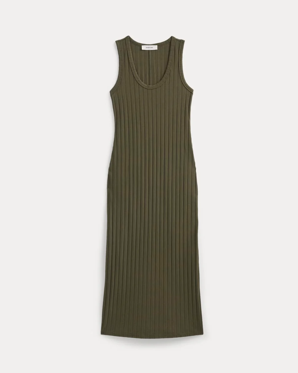 Scoop-Neck Midi Dress in Pointelle Knit | Olive Night - Image 2