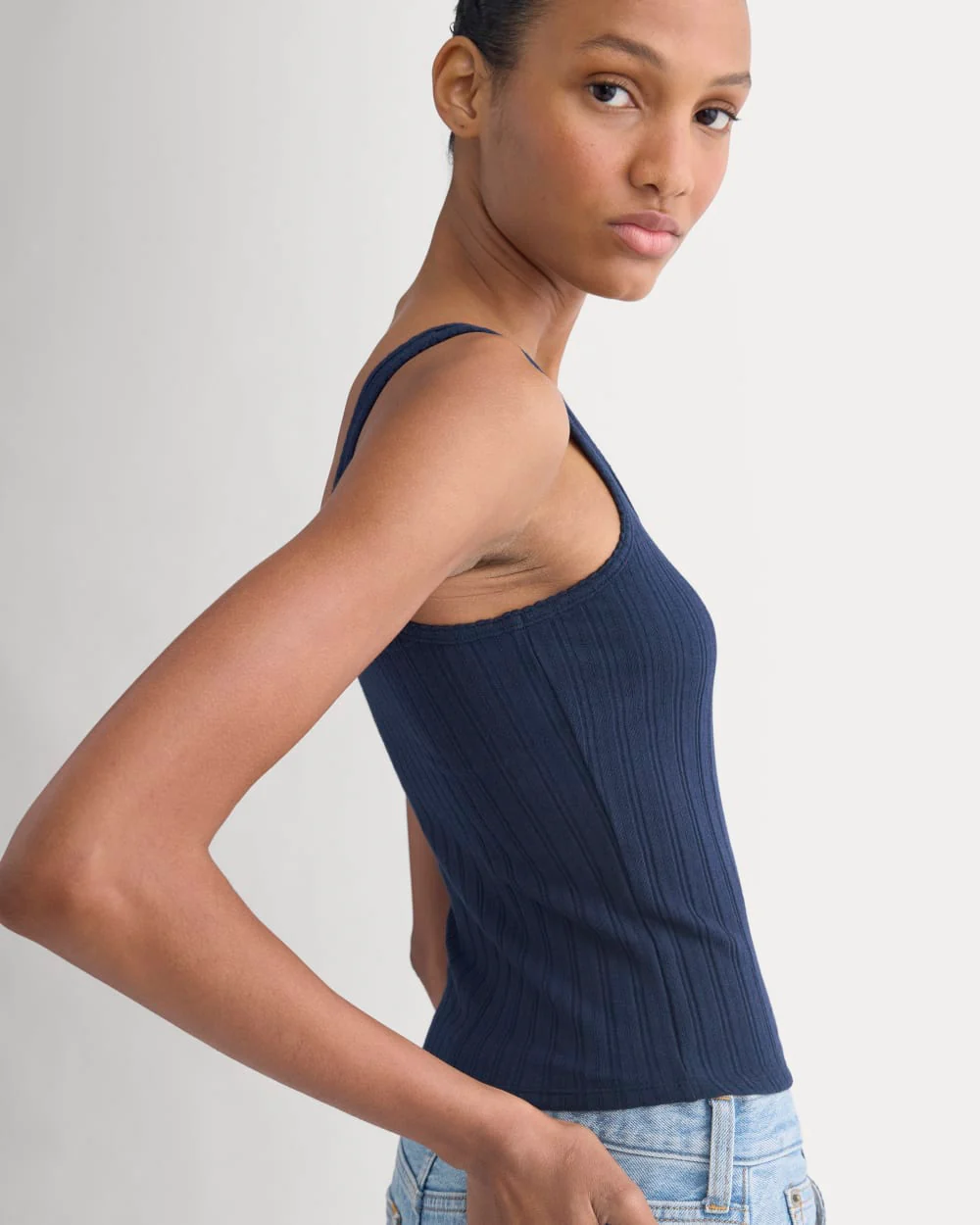 Scoop-Neck Tank in Pointelle | Deep Navy - Image 3
